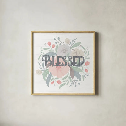 Farmhouse Floral II by Gia Graham. Shown in a natural wood glass frame for a timeless modern aesthetic. Available as an archival giclee rolled canvas, fine art paper, or poster print. SKU 68797a.