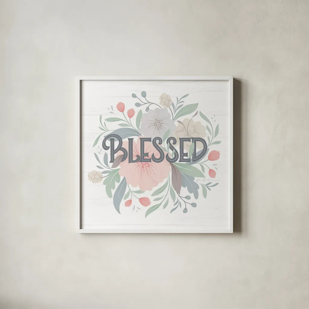 Farmhouse Floral II by Gia Graham. Shown in a crisp white glass frame for a clean and minimalist style. Available as an archival giclee rolled canvas, fine art paper, or poster print. SKU 68797a.