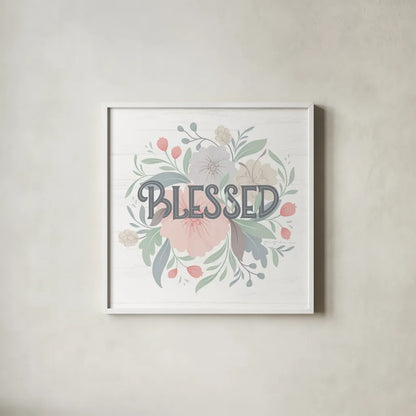 Farmhouse Floral II by Gia Graham. Shown in a crisp white glass frame for a clean and minimalist style. Available as an archival giclee rolled canvas, fine art paper, or poster print. SKU 68797a.