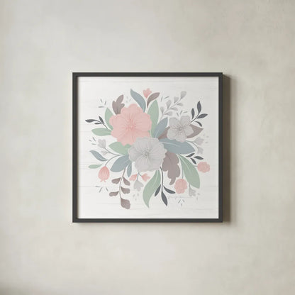 Farmhouse Floral III by Gia Graham. Shown in a sleek black glass frame for a contemporary gallery look. Available as an archival giclee rolled canvas, fine art paper, or poster print. SKU 68798a.