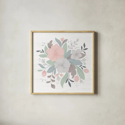 Farmhouse Floral III by Gia Graham. Shown in a natural wood glass frame for a timeless modern aesthetic. Available as an archival giclee rolled canvas, fine art paper, or poster print. SKU 68798a.
