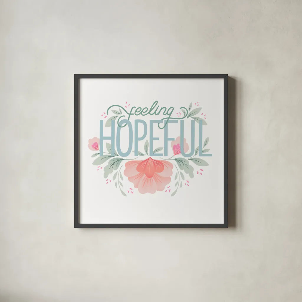 Feeling Hopeful I by Gia Graham. Shown in a sleek black glass frame for a contemporary gallery look. Available as an archival giclee rolled canvas, fine art paper, or poster print. SKU 75357a.