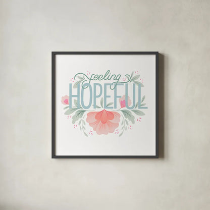 Feeling Hopeful I by Gia Graham. Shown in a sleek black glass frame for a contemporary gallery look. Available as an archival giclee rolled canvas, fine art paper, or poster print. SKU 75357a.