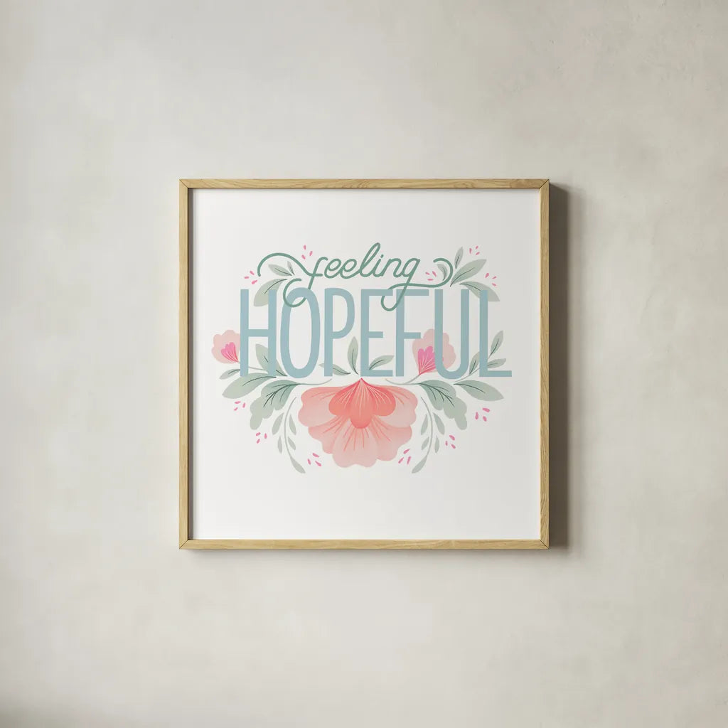 Feeling Hopeful I by Gia Graham. Shown in a natural wood glass frame for a timeless modern aesthetic. Available as an archival giclee rolled canvas, fine art paper, or poster print. SKU 75357a.