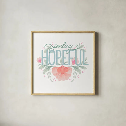 Feeling Hopeful I by Gia Graham. Shown in a natural wood glass frame for a timeless modern aesthetic. Available as an archival giclee rolled canvas, fine art paper, or poster print. SKU 75357a.