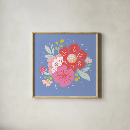 Floral Bouquet I by Gia Graham. Shown in a natural wood glass frame for a timeless modern aesthetic. Available as an archival giclee rolled canvas, fine art paper, or poster print. SKU 75088a.