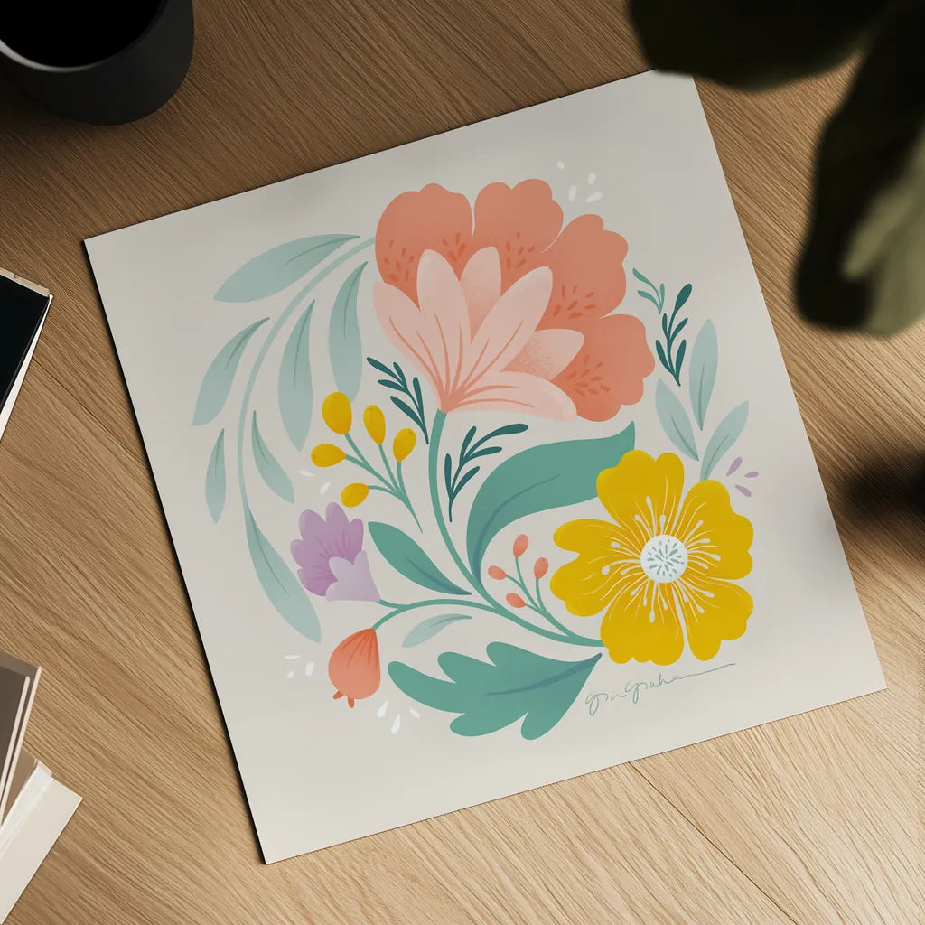 Floral Study I by Gia Graham. Shown as a detailed flat fine art print, highlighting archival giclee quality. Available as an archival giclee rolled canvas, fine art paper, or poster print. SKU 73722a.