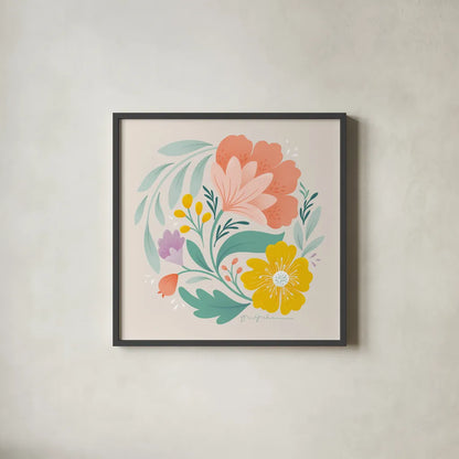 Floral Study I by Gia Graham. Shown in a sleek black glass frame for a contemporary gallery look. Available as an archival giclee rolled canvas, fine art paper, or poster print. SKU 73722a.