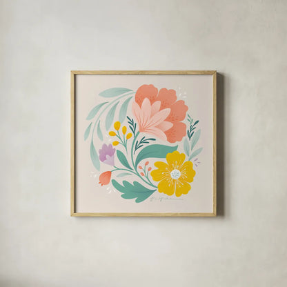 Floral Study I by Gia Graham. Shown in a natural wood glass frame for a timeless modern aesthetic. Available as an archival giclee rolled canvas, fine art paper, or poster print. SKU 73722a.