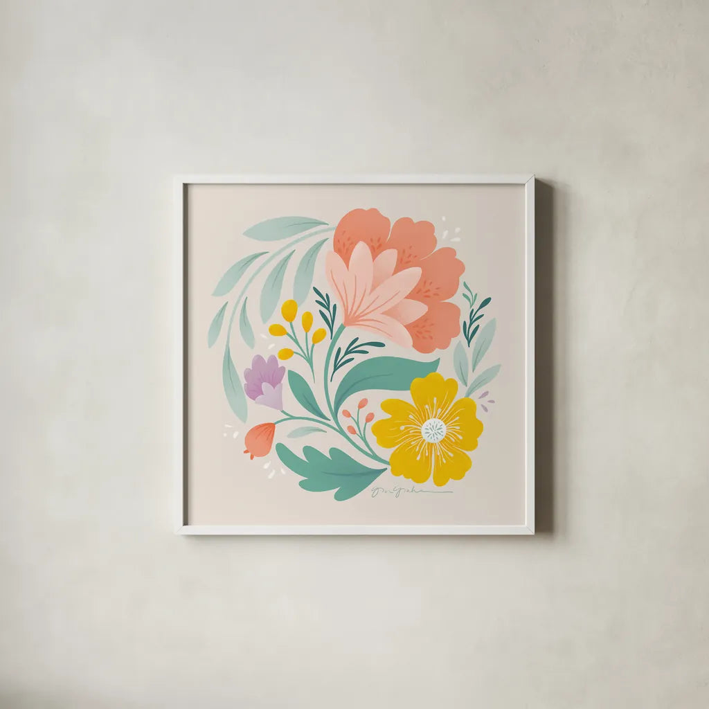 Floral Study I by Gia Graham. Shown in a crisp white glass frame for a clean and minimalist style. Available as an archival giclee rolled canvas, fine art paper, or poster print. SKU 73722a.