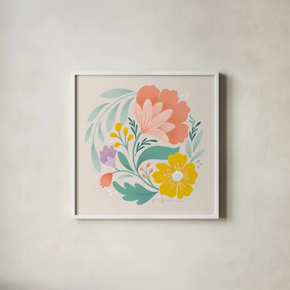 Floral Study I by Gia Graham. Shown in a crisp white glass frame for a clean and minimalist style. Available as an archival giclee rolled canvas, fine art paper, or poster print. SKU 73722a.
