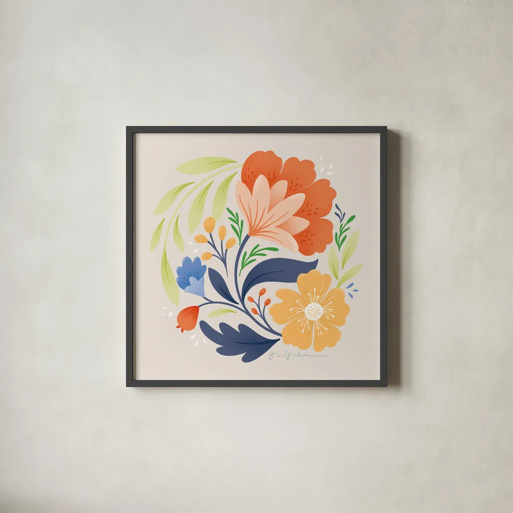 Floral Study I Bright by Gia Graham. Shown in a sleek black glass frame for a contemporary gallery look. Available as an archival giclee rolled canvas, fine art paper, or poster print. SKU 79544a.