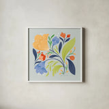 Floral Study II Bright by Gia Graham. Shown in a crisp white glass frame for a clean and minimalist style. Available as an archival giclee rolled canvas, fine art paper, or poster print. SKU 79545a.