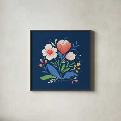 Flower Field I Bright Sq by Gia Graham. Shown in a sleek black glass frame for a contemporary gallery look. Available as an archival giclee rolled canvas, fine art paper, or poster print. SKU 79541a.