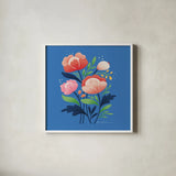 Flower Field II Bright Sq by Gia Graham. Shown in a crisp white glass frame for a clean and minimalist style. Available as an archival giclee rolled canvas, fine art paper, or poster print. SKU 79542a.