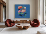 Flower Field II Bright Sq by Gia Graham. Shown as extra-large giant wall art in a modern living room. Available as an archival giclee rolled canvas, fine art paper, or poster print. SKU 79542a.