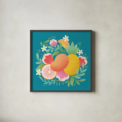 Fruit Punch II by Gia Graham. Shown in a sleek black glass frame for a contemporary gallery look. Available as an archival giclee rolled canvas, fine art paper, or poster print. SKU 82881a.