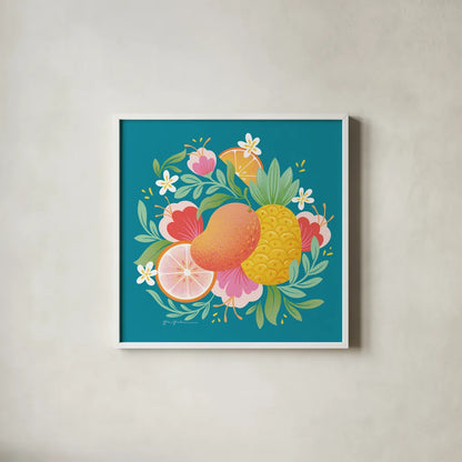 Fruit Punch II by Gia Graham. Shown in a crisp white glass frame for a clean and minimalist style. Available as an archival giclee rolled canvas, fine art paper, or poster print. SKU 82881a.