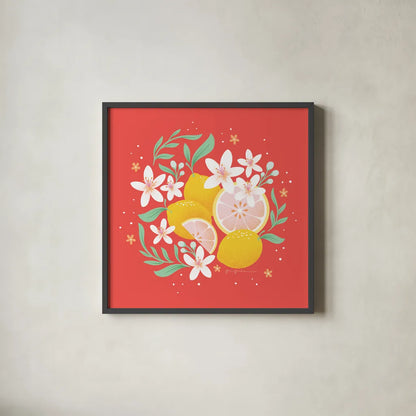 Fruit Punch III by Gia Graham. Shown in a sleek black glass frame for a contemporary gallery look. Available as an archival giclee rolled canvas, fine art paper, or poster print. SKU 82882a.