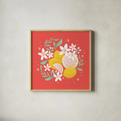 Fruit Punch III by Gia Graham. Shown in a natural wood glass frame for a timeless modern aesthetic. Available as an archival giclee rolled canvas, fine art paper, or poster print. SKU 82882a.