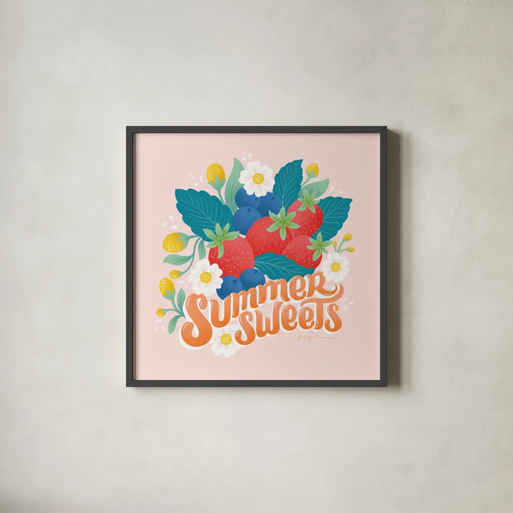 Fruit Punch IV by Gia Graham. Shown in a sleek black glass frame for a contemporary gallery look. Available as an archival giclee rolled canvas, fine art paper, or poster print. SKU 82883a.