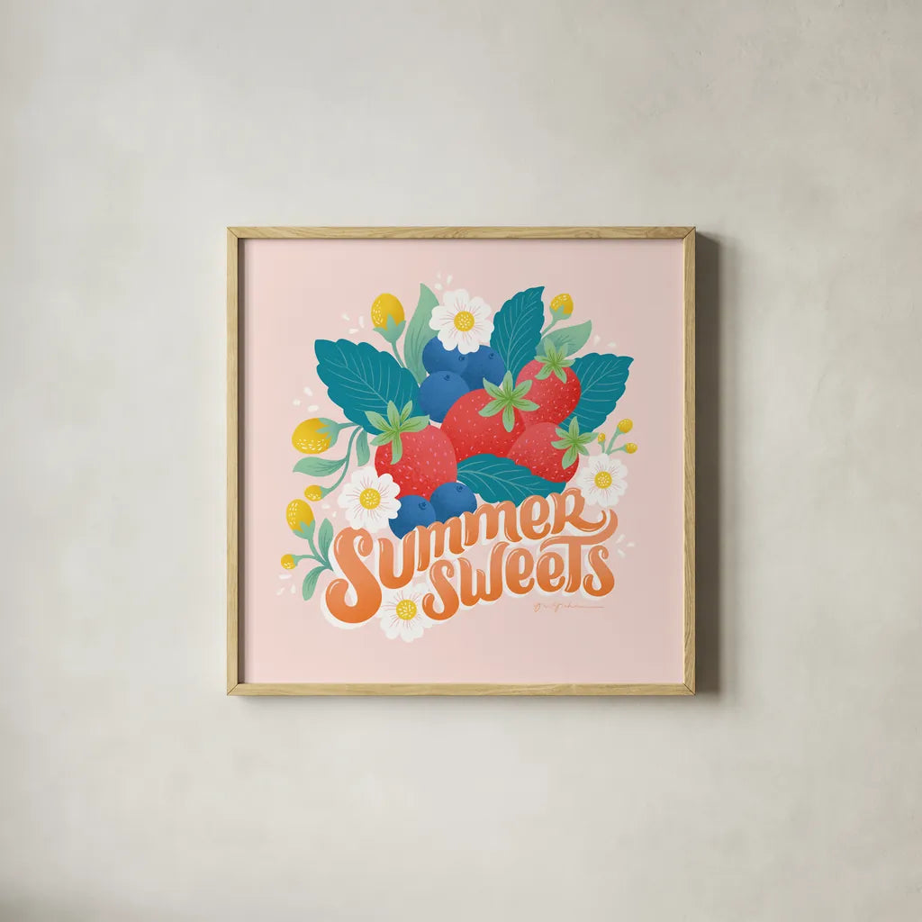 Fruit Punch IV by Gia Graham. Shown in a natural wood glass frame for a timeless modern aesthetic. Available as an archival giclee rolled canvas, fine art paper, or poster print. SKU 82883a.