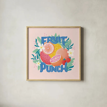 Fruit Punch V by Gia Graham. Shown in a natural wood glass frame for a timeless modern aesthetic. Available as an archival giclee rolled canvas, fine art paper, or poster print. SKU 82884a.