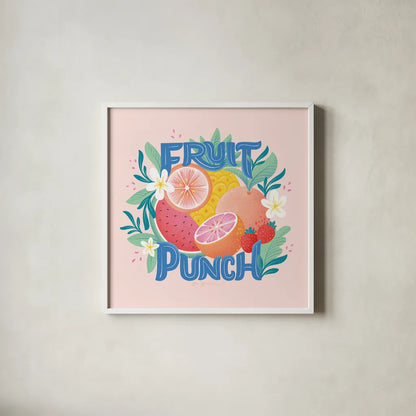 Fruit Punch V by Gia Graham. Shown in a crisp white glass frame for a clean and minimalist style. Available as an archival giclee rolled canvas, fine art paper, or poster print. SKU 82884a.