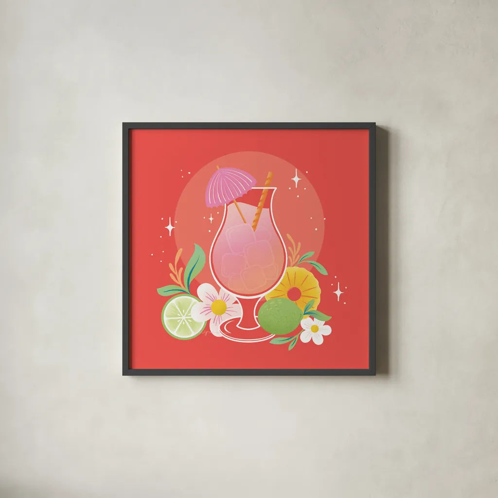 Fruit Punch VII by Gia Graham. Shown in a sleek black glass frame for a contemporary gallery look. Available as an archival giclee rolled canvas, fine art paper, or poster print. SKU 82886a.