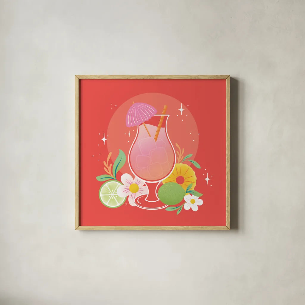 Fruit Punch VII by Gia Graham. Shown in a natural wood glass frame for a timeless modern aesthetic. Available as an archival giclee rolled canvas, fine art paper, or poster print. SKU 82886a.