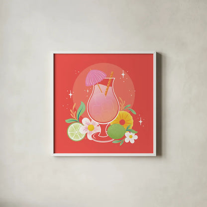 Fruit Punch VII by Gia Graham. Shown in a crisp white glass frame for a clean and minimalist style. Available as an archival giclee rolled canvas, fine art paper, or poster print. SKU 82886a.
