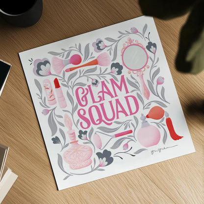 Glam Squad I by Gia Graham. Shown as a detailed flat fine art print, highlighting archival giclee quality. Available as an archival giclee rolled canvas, fine art paper, or poster print. SKU 72658a.