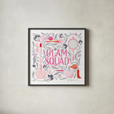 Glam Squad I by Gia Graham. Shown in a sleek black glass frame for a contemporary gallery look. Available as an archival giclee rolled canvas, fine art paper, or poster print. SKU 72658a.