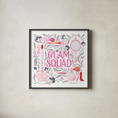 Glam Squad I by Gia Graham. Shown in a sleek black glass frame for a contemporary gallery look. Available as an archival giclee rolled canvas, fine art paper, or poster print. SKU 72658a.