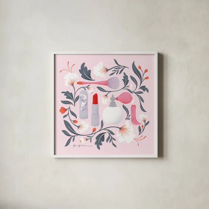 Glam Squad II by Gia Graham. Shown in a crisp white glass frame for a clean and minimalist style. Available as an archival giclee rolled canvas, fine art paper, or poster print. SKU 72659a.