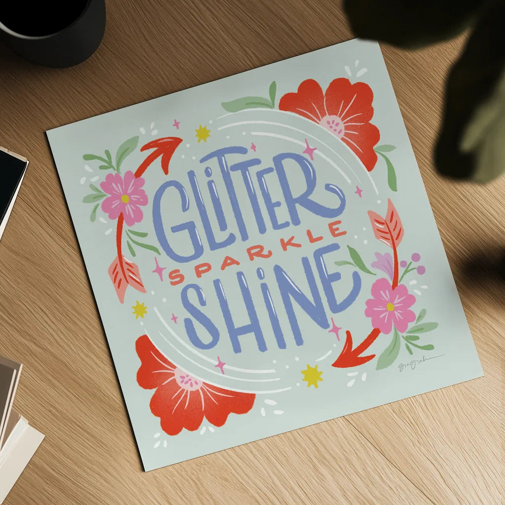 Glitter Sparkle Shine I Sq by Gia Graham. Shown as a detailed flat fine art print, highlighting archival giclee quality. Available as an archival giclee rolled canvas, fine art paper, or poster print. SKU 75073a.