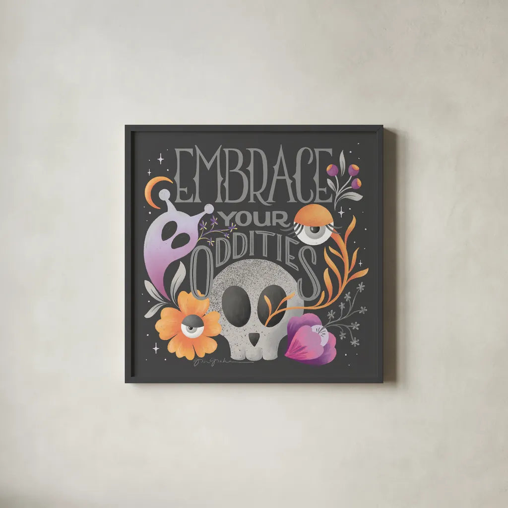 Halloween Spirit I by Gia Graham. Shown in a sleek black glass frame for a contemporary gallery look. Available as an archival giclee rolled canvas, fine art paper, or poster print. SKU 89415a.