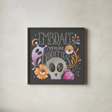 Halloween Spirit I by Gia Graham. Shown in a sleek black glass frame for a contemporary gallery look. Available as an archival giclee rolled canvas, fine art paper, or poster print. SKU 89415a.