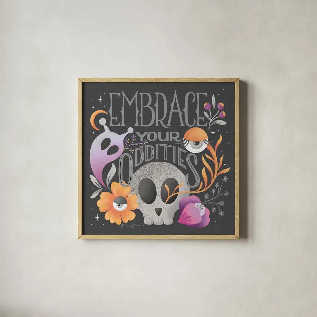 Halloween Spirit I by Gia Graham. Shown in a natural wood glass frame for a timeless modern aesthetic. Available as an archival giclee rolled canvas, fine art paper, or poster print. SKU 89415a.