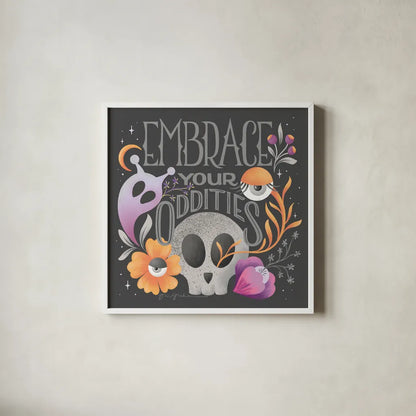 Halloween Spirit I by Gia Graham. Shown in a crisp white glass frame for a clean and minimalist style. Available as an archival giclee rolled canvas, fine art paper, or poster print. SKU 89415a.