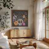 Halloween Spirit I by Gia Graham. Shown in a natural wood frame in a cozy modern living room. Available as an archival giclee rolled canvas, fine art paper, or poster print. SKU 89415a.