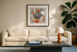 Halloween Spirit II by Gia Graham. Displayed in a glass frame with matte in a clean modern living room. Available as an archival giclee rolled canvas, fine art paper, or poster print. SKU 89416a.