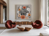 Halloween Spirit II by Gia Graham. Shown as extra-large giant wall art in a modern living room. Available as an archival giclee rolled canvas, fine art paper, or poster print. SKU 89416a.
