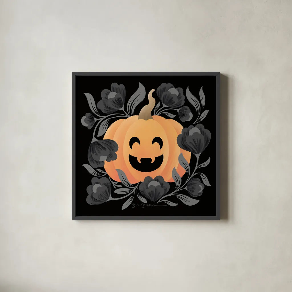 Halloween Spirit III by Gia Graham. Shown in a sleek black glass frame for a contemporary gallery look. Available as an archival giclee rolled canvas, fine art paper, or poster print. SKU 89417a.