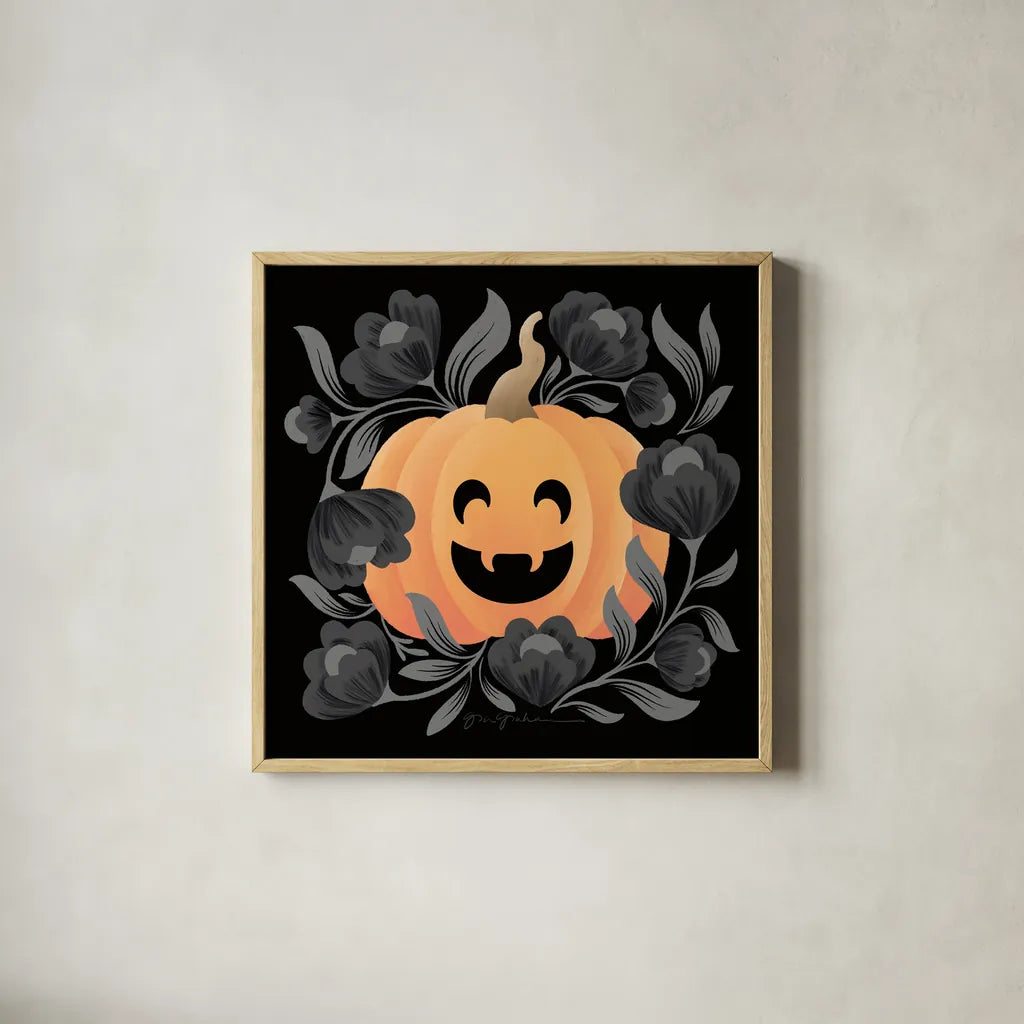Halloween Spirit III by Gia Graham. Shown in a natural wood glass frame for a timeless modern aesthetic. Available as an archival giclee rolled canvas, fine art paper, or poster print. SKU 89417a.