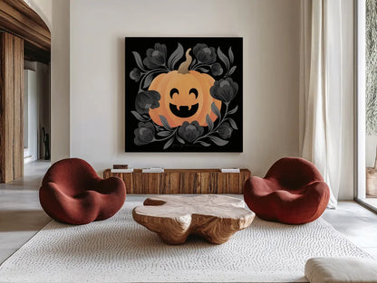 Halloween Spirit III by Gia Graham. Shown as extra-large giant wall art in a modern living room. Available as an archival giclee rolled canvas, fine art paper, or poster print. SKU 89417a.