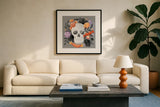 Halloween Spirit V by Gia Graham. Displayed in a glass frame with matte in a clean modern living room. Available as an archival giclee rolled canvas, fine art paper, or poster print. SKU 89419a.