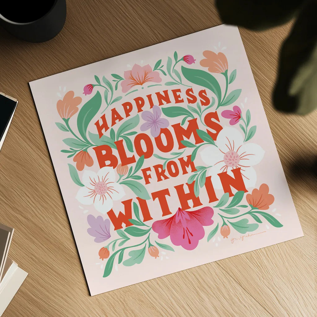 Happiness Blooms I by Gia Graham. Shown as a detailed flat fine art print, highlighting archival giclee quality. Available as an archival giclee rolled canvas, fine art paper, or poster print. SKU 84681a.
