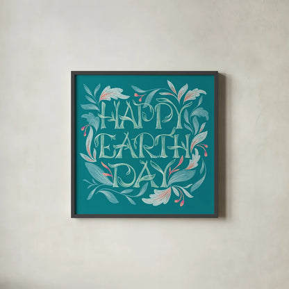 Happy Earth Day I by Gia Graham. Shown in a sleek black glass frame for a contemporary gallery look. Available as an archival giclee rolled canvas, fine art paper, or poster print. SKU 75356a.