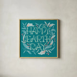 Happy Earth Day I by Gia Graham. Shown in a natural wood glass frame for a timeless modern aesthetic. Available as an archival giclee rolled canvas, fine art paper, or poster print. SKU 75356a.